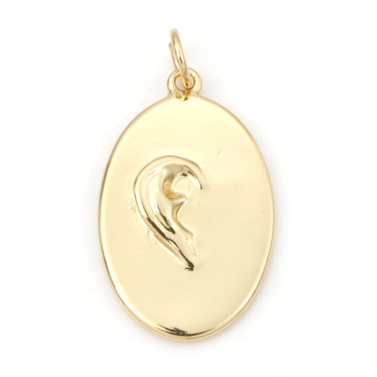 Picture of Brass Charms 18K Real Gold Plated Oval Ear 27mm x 14mm, 1 Piece                                                                                                                                                                                               