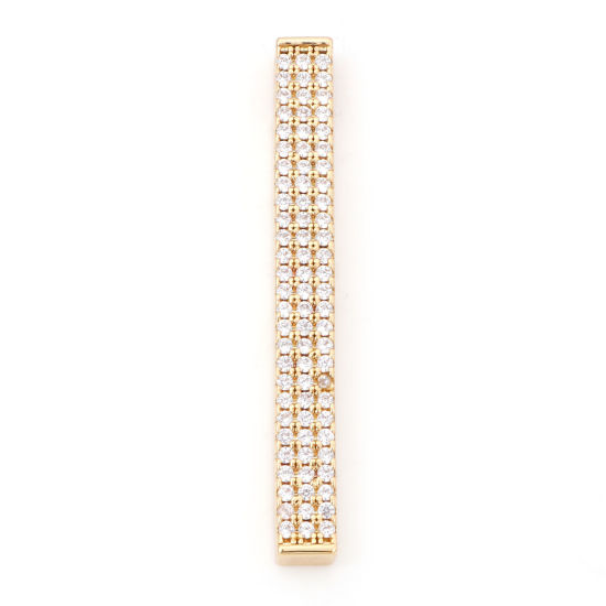 Image de Pendentifs Micro Pave en Laiton Rectangle Plaqué Or Véritable 18K à Zircone Cubique Clair 3.9cm x 0.4cm, 1 Pièce