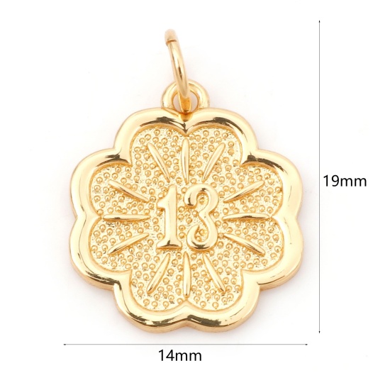 Image de Breloques en Laiton Feuilles de Fleur Plaqué Or Véritable 18K Mots" 13 " 19mm x 14mm, 1 Pièce