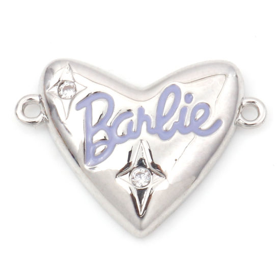 Image de Connecteurs Pendentifs Breloques La Saint Valentin en Laiton Cœur Plaqué Platine Véritable Émail à Zircone Cubique Clair 18mm x 13mm, 1 Pièce