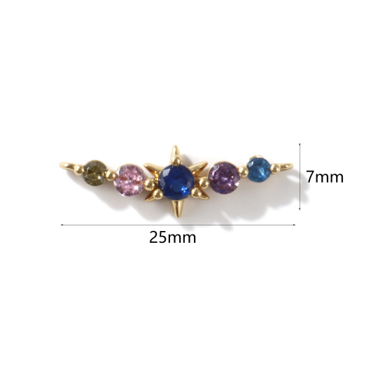 Изображение 1 ШТ Экологичный Латунь галактика Соединители Подвески Подвески 18K настоящее золото с покрытием Звезда Разноцветный Искусственный Циркон 25мм x 7мм