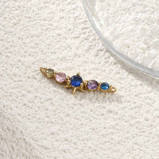 Изображение 1 ШТ Экологичный Латунь галактика Соединители Подвески Подвески 18K настоящее золото с покрытием Звезда Разноцветный Искусственный Циркон 25мм x 7мм