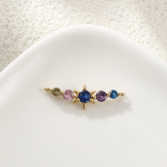 Изображение 1 ШТ Экологичный Латунь галактика Соединители Подвески Подвески 18K настоящее золото с покрытием Звезда Разноцветный Искусственный Циркон 25мм x 7мм