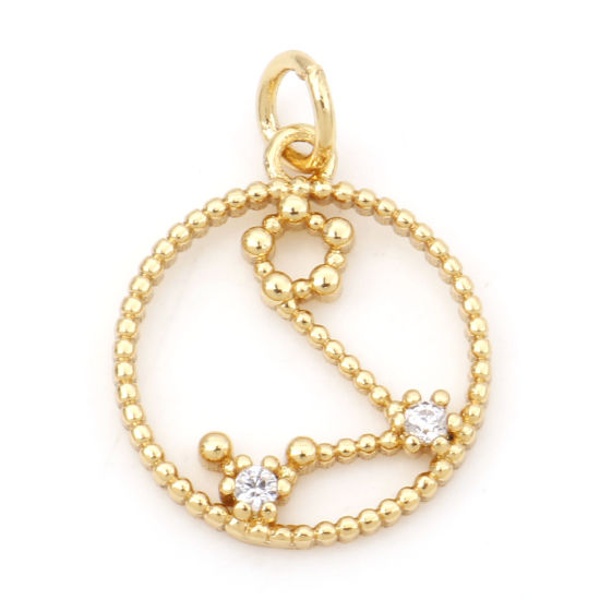 Image de Breloques en Laiton Rond Plaqué Or Véritable 18K Constellation Poissons Creux à Zircone Cubique Clair 20mm x 15mm, 1 Pièce