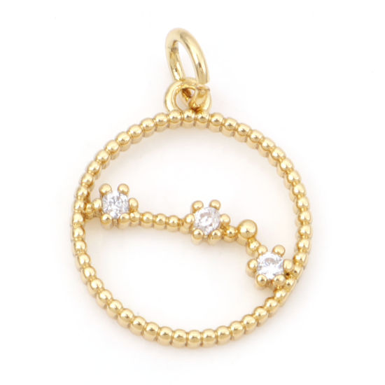 Image de Breloques en Laiton Rond Plaqué Or Véritable 18K Constellation Bélier Creux à Zircone Cubique Clair 20mm x 15mm, 1 Pièce