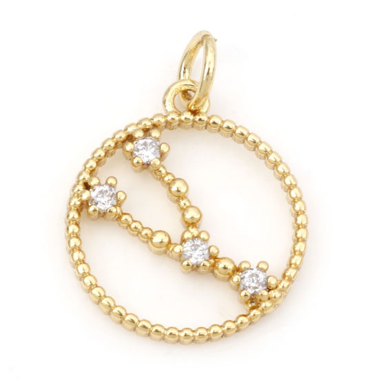 Image de Breloques en Laiton Rond Plaqué Or Véritable 18K Constellation Taureaux Creux à Zircone Cubique Clair 20mm x 15mm, 1 Pièce