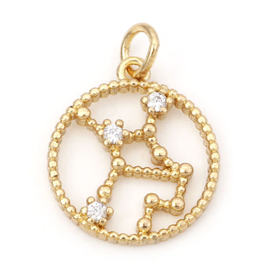 Image de Breloques en Laiton Rond Plaqué Or Véritable 18K Constellation Vierge Creux à Zircone Cubique Clair 20mm x 15mm, 1 Pièce
