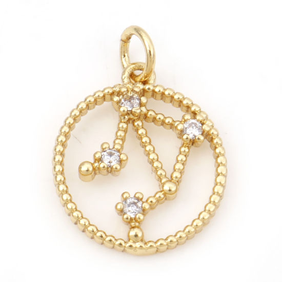 Image de Breloques en Laiton Rond Plaqué Or Véritable 18K Constellation Balance Creux à Zircone Cubique Clair 20mm x 15mm, 1 Pièce