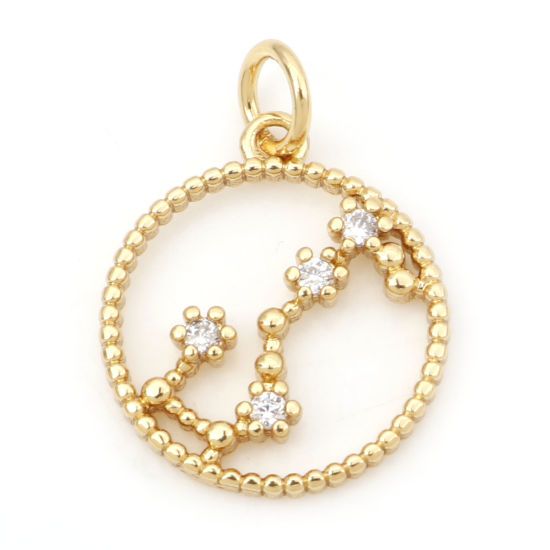 Image de Breloques en Laiton Rond Plaqué Or Véritable 18K Constellation Scorpion Creux à Zircone Cubique Clair 20mm x 15mm, 1 Pièce