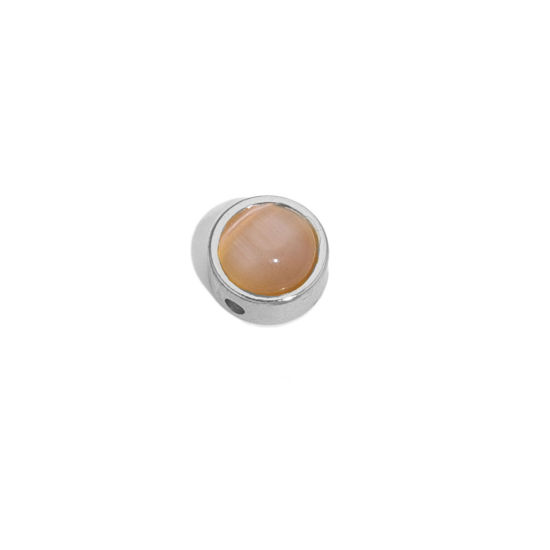 Bild von Edelstahl 304 & Katzenaugenglas Perlen für die Herstellung von DIY-Charme-Schmuck Flachrund Silberfarbe Sektfarben 8mm D., Loch: ca. 1.5mm, 2 Stück