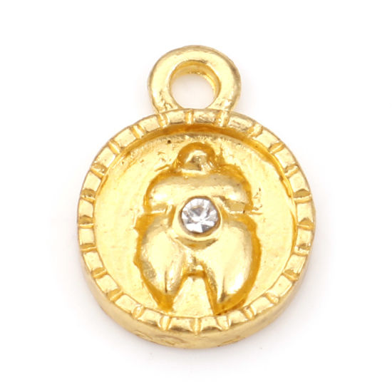 Picture of Zinc Based Alloy Religious Charms Gold Plated Scarab Clear Rhinestone 13.5mm x 10mm, 20 PCs