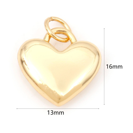 Bild von 1 Stück Messing Valentinstag Charms Großhandel 18K Echtgold plattiert Herz 3D 16mm x 13mm