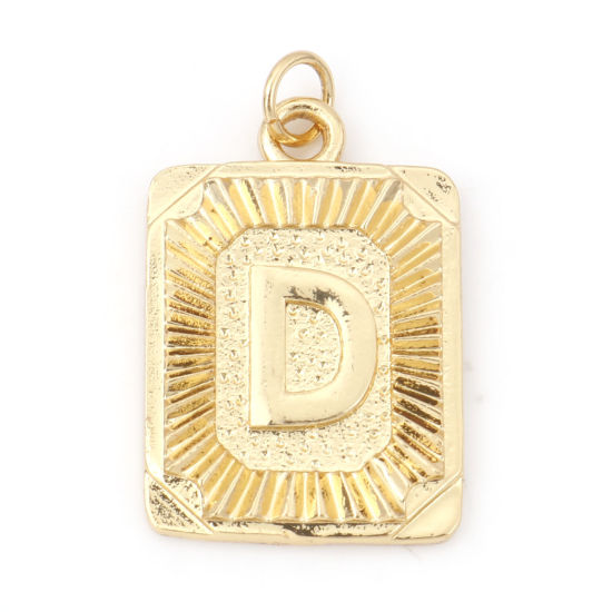 Image de Breloques en Laiton Rectangle Plaqué Or Véritable 18K Alphabet Initial/ Lettre Majuscule Mots" D " 27mm x 16mm, 1 Pièce
