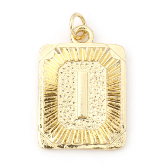 Image de Breloques en Laiton Rectangle Plaqué Or Véritable 18K Alphabet Initial/ Lettre Majuscule Mots" I " 27mm x 16mm, 1 Pièce
