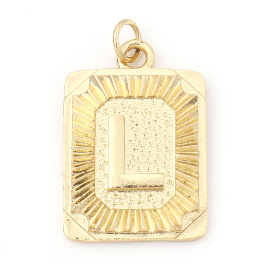 Image de Breloques en Laiton Rectangle Plaqué Or Véritable 18K Alphabet Initial/ Lettre Majuscule Mots" L " 27mm x 16mm, 1 Pièce
