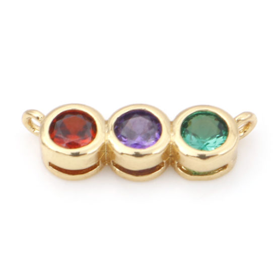 Picture of Brass Connectors Charms Pendants Arc Dot 18K Real Gold Plated Multicolour Cubic Zirconia 14mm x 4mm, 1 Piece                                                                                                                                                  