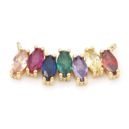 Picture of Brass Connectors Charms Pendants Arc Drop 18K Real Gold Plated Multicolour Cubic Zirconia 18mm x 7.5mm, 1 Piece
