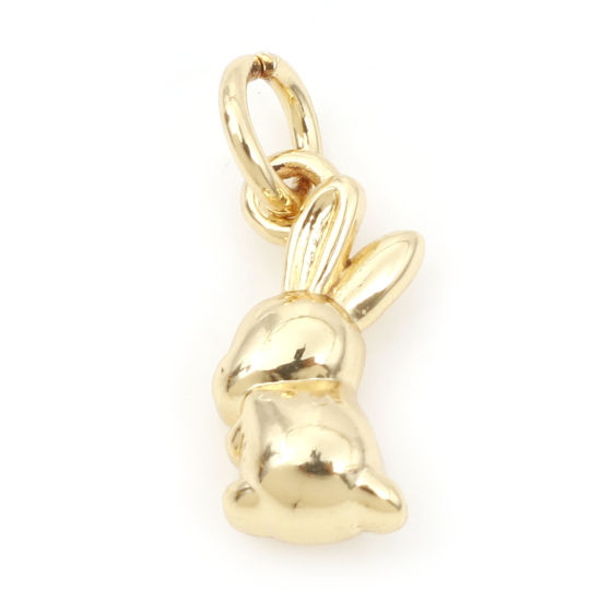 Bild von Messing Charms 18K Echtgold plattiert Hase 3D 16.5mm x 6mm, 2 Stück