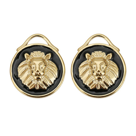 304 Stainless Steel Charms Gold Plated Black Round Lion 20mm Dia., 1 Piece