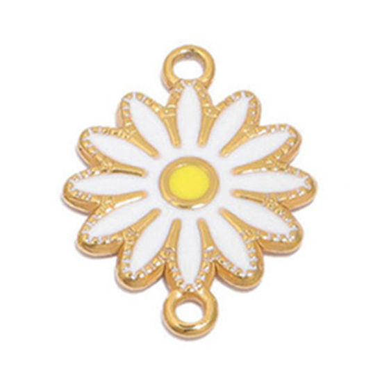 Image de Connecteurs en 304 Acier Inoxydable Marguerite Doré Blanc Émail 16.5mm Dia., 1 Pièce