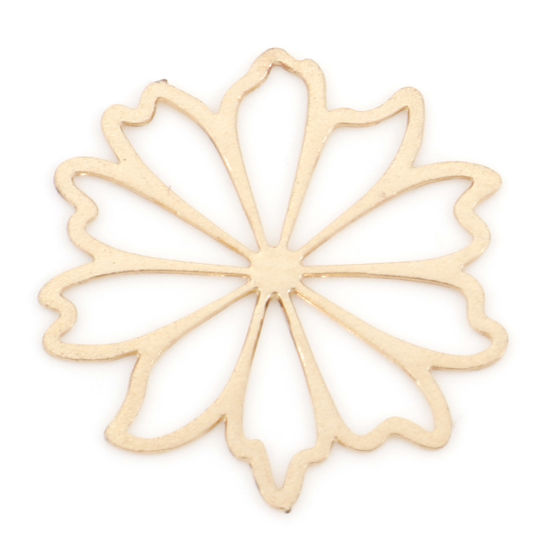 Imagen de Hierro Filigrana Estampación Colgantes Charms KC Dorado Flor Hueco 17mm x 17mm, 20 Unidades