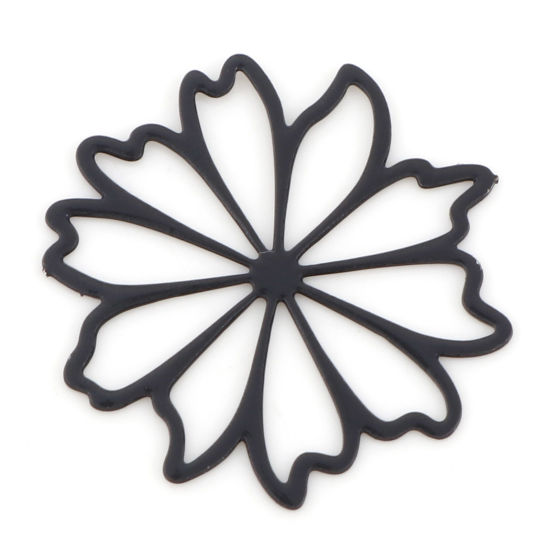 Imagen de Hierro Filigrana Estampación Colgantes Charms Negro Flor Hueco 17mm x 17mm, 20 Unidades