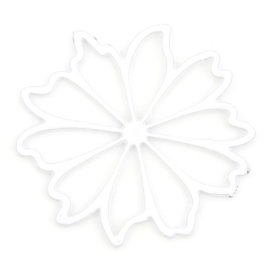 Imagen de Hierro Filigrana Estampación Colgantes Charms Blanco Flor Hueco 17mm x 17mm, 20 Unidades