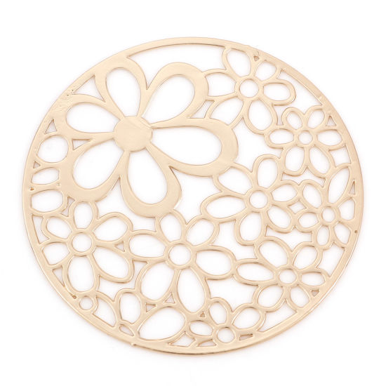 Immagine di Lega di Ferro Filigree Stamping Ciondoli Tondo KC Placcato Oro Fiore Filigrana 4.1cm Dia, 5 Pz