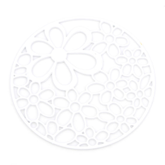 Immagine di Lega di Ferro Filigree Stamping Ciondoli Tondo Bianco Fiore Filigrana 4.1cm Dia, 5 Pz
