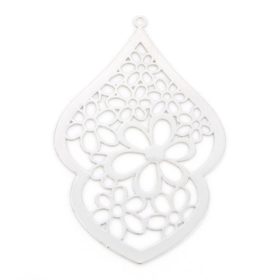 Imagen de Hierro Filigrana Estampación Colgantes Calabaza Tono de Plata Flor Hueco 5cm x 3.2cm, 10 Unidades