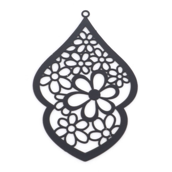 Imagen de Hierro Filigrana Estampación Colgantes Calabaza Negro Flor Hueco 5cm x 3.2cm, 10 Unidades