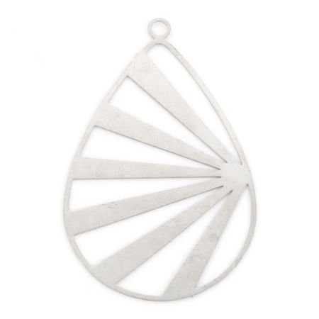 Image de Pendentifs Estampe en Filigrane en Alliage de Fer Goutte d'Eau Argent Mat Motifs ligne Creux 4.7cm x 3cm, 10 Pcs