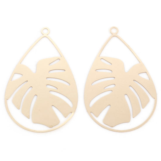 Imagen de Hierro Filigrana Estampación Colgantes Gota KC Dorado Hoja de Monstera Hueco 4.7cm x 3cm, 10 Unidades