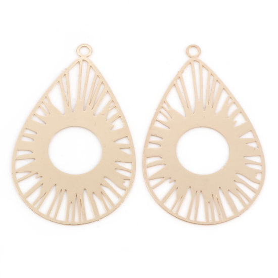 Imagen de Hierro Filigrana Estampación Colgantes Gota KC Dorado Sol Hueco 4.7cm x 3cm, 10 Unidades