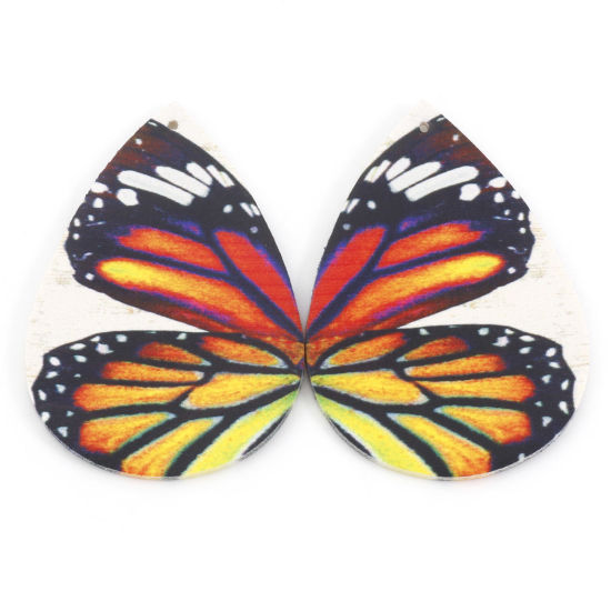 Image de Pendentifs en PU Cuir Aile de Papillon Rouge Orangé Double Face 5.6cm x 3.7cm, 5 Pcs