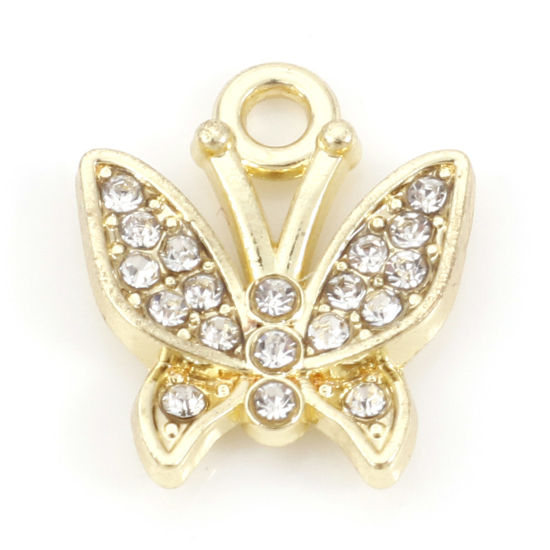 Immagine di Lega di Zinco Insetto Charms Farfalla Oro Placcato Trasparente Strass Micro Spianare 14mm x 12mm , 10 Pz