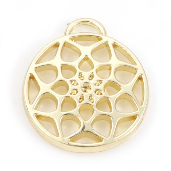Immagine di Lega di Zinco Religione Charms Tondo Oro Placcato Fiore di Vita Filigrana 17mm x 14.5mm , 10 Pz