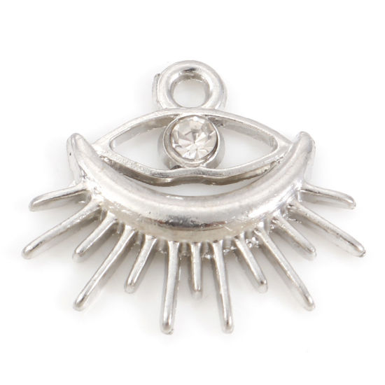 Image de Breloques Religieux en Alliage de Zinc Argent Mat Oeil de la Providence/ Oeil Qui Voit Tout à Strass Transparent 19.5mm x 17.5mm, 10 Pcs