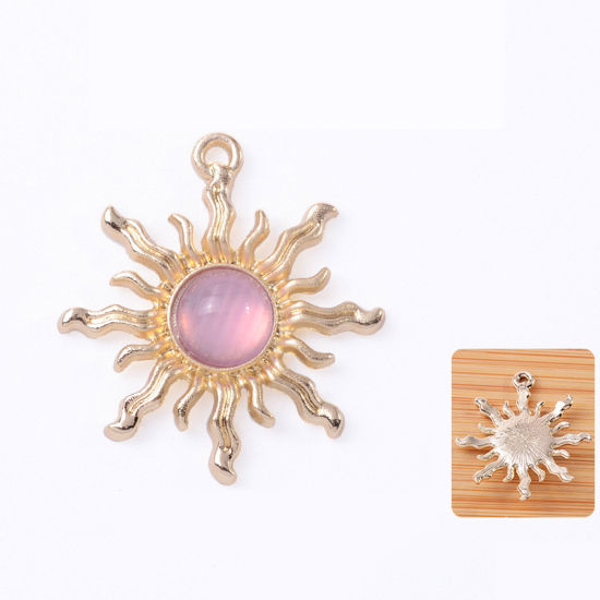 Picture of Zinc Based Alloy & Acrylic Galaxy Pendants KC Gold Plated Purple Sun 3cm x 2.7cm, 10 PCs
