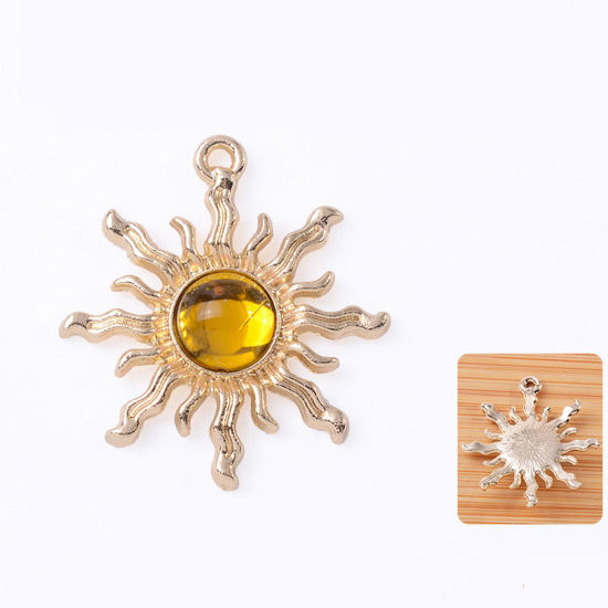 Picture of Zinc Based Alloy & Acrylic Galaxy Pendants KC Gold Plated Golden Sun 3cm x 2.7cm, 10 PCs