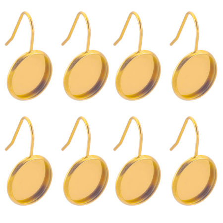 Picture of 304 Stainless Steel Ear Wire Hooks Earrings For DIY Jewelry Making Accessories Round 18K Gold Plated Cabochon Settings (Fits 8mm Dia.) 20mm x 8mm, Post/ Wire Size: (20 gauge), 10 PCs
