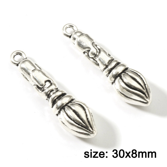 Picture of Zinc Based Alloy College Jewelry Charms Antique Silver Color Brush Pen 30mm x 8mm, 20 PCs