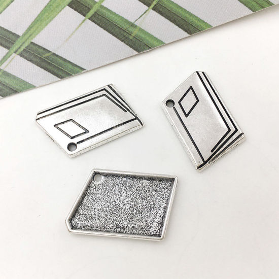 Picture of Zinc Based Alloy College Jewelry Charms Antique Silver Color Book 18mm x 12mm, 20 PCs