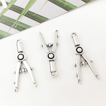 Picture of 20 PCs Zinc Based Alloy College Jewelry Charms Antique Silver Color Compass Divider 28mm x 10mm