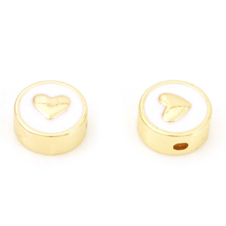 Picture of Brass Galaxy Beads Real Gold Plated Flat Round Heart Enamel About 10mm Dia, Hole: Approx 2mm, 2 PCs