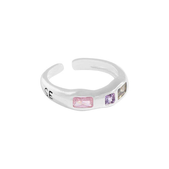 Picture of Brass Retro Open Rings Rectangle Platinum Plated Multicolor Rhinestone 17mm(US Size 6.5), 1 Piece                                                                                                                                                             