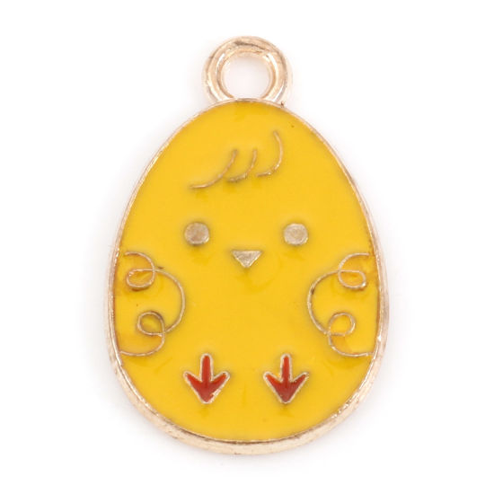 Bild von Zinklegierung Ostertag Charms Ei Vergoldet Gelb Huhn Emaille 22mm x 14mm, 20 Stück