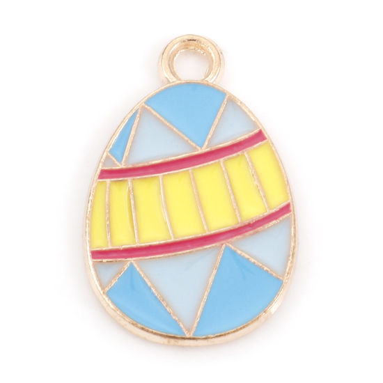 Bild von Zinklegierung Ostertag Charms Ei Vergoldet Bunt Streifen Emaille 22mm x 14mm, 20 Stück