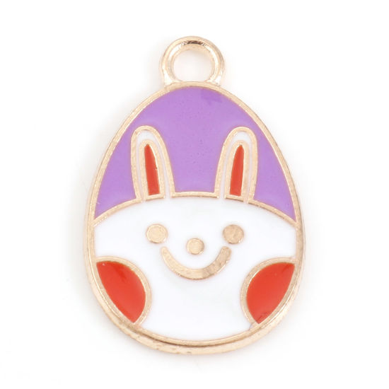 Bild von Zinklegierung Ostertag Charms Ei Vergoldet Bunt Hase Emaille 22mm x 14mm, 20 Stück