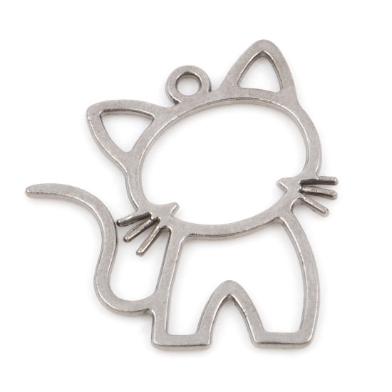Imagen de Zamak Colgantes Charms Gato Gunmetal Hueco 27mm x 25mm, 50 Unidades